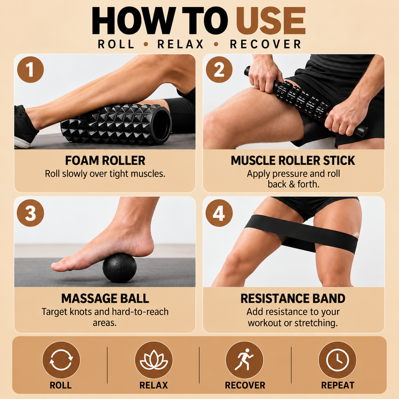 Merox™ Gym Fitness – Foam Roller Set, 5 in 1