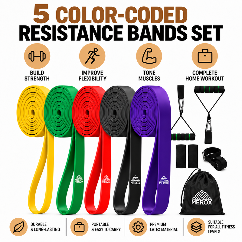 Merox™ Pull Up Resistance Bands Set, 5 Heavy Duty Stretch Bands
