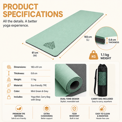 Merox™ Anti-Slip Yoga Mat 8mm TPE Exercise Mat